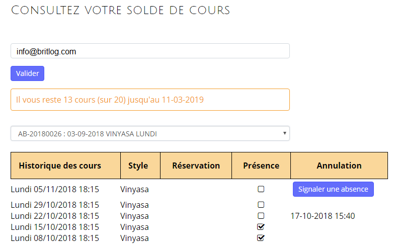 Le client peut suivre son abonnement en ligne et signaler une absence